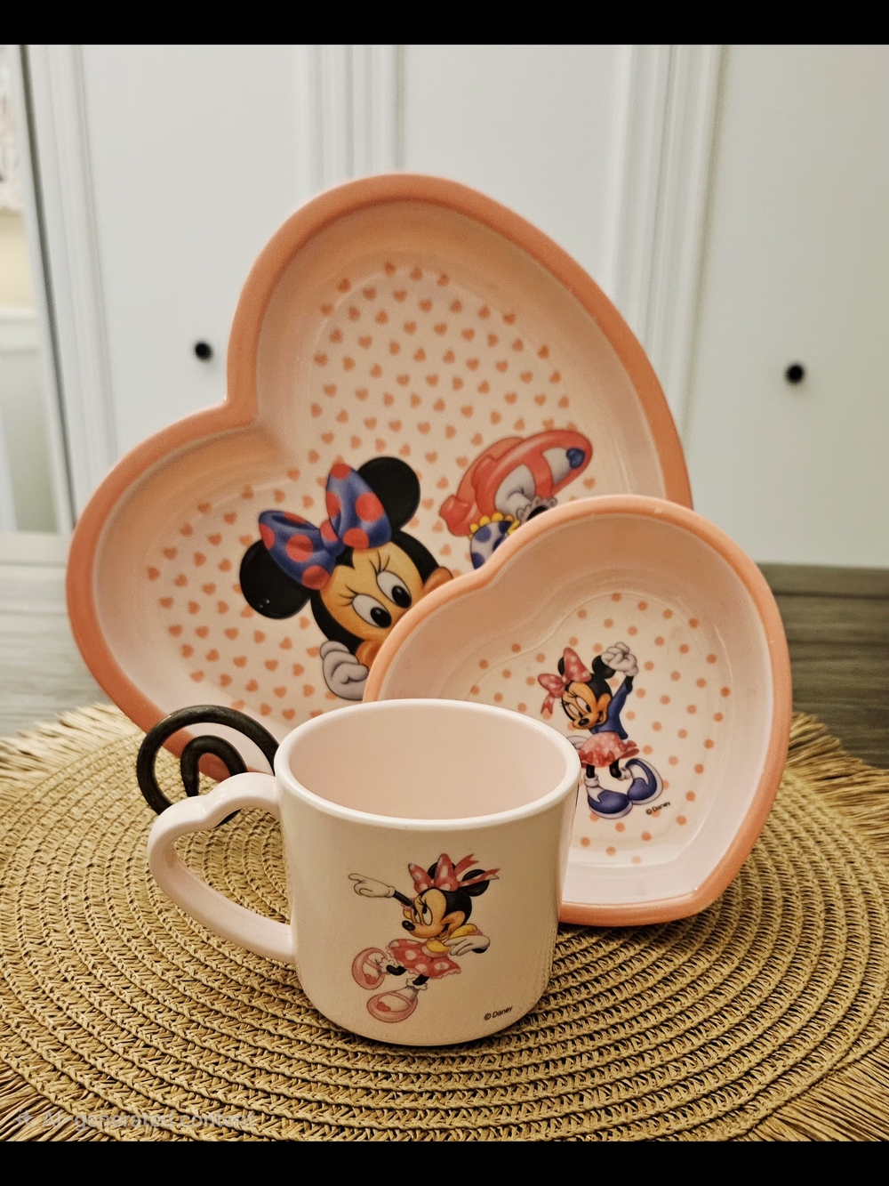 Vintage Disney Minnie Mouse Heart Dish Set – 3 Piece Kids Dinnerware Set 💖🐭